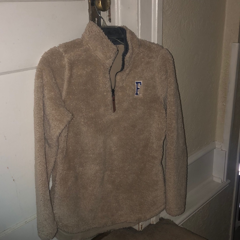 Women’s Sherpa Pullover with dark blue “F”